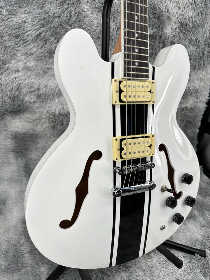 Guitarra Us Warehouse Doble Agujeros Semi-Hueco ES 333 Línea Blanca Gurtar Eléctrico Foto 4 de 4
