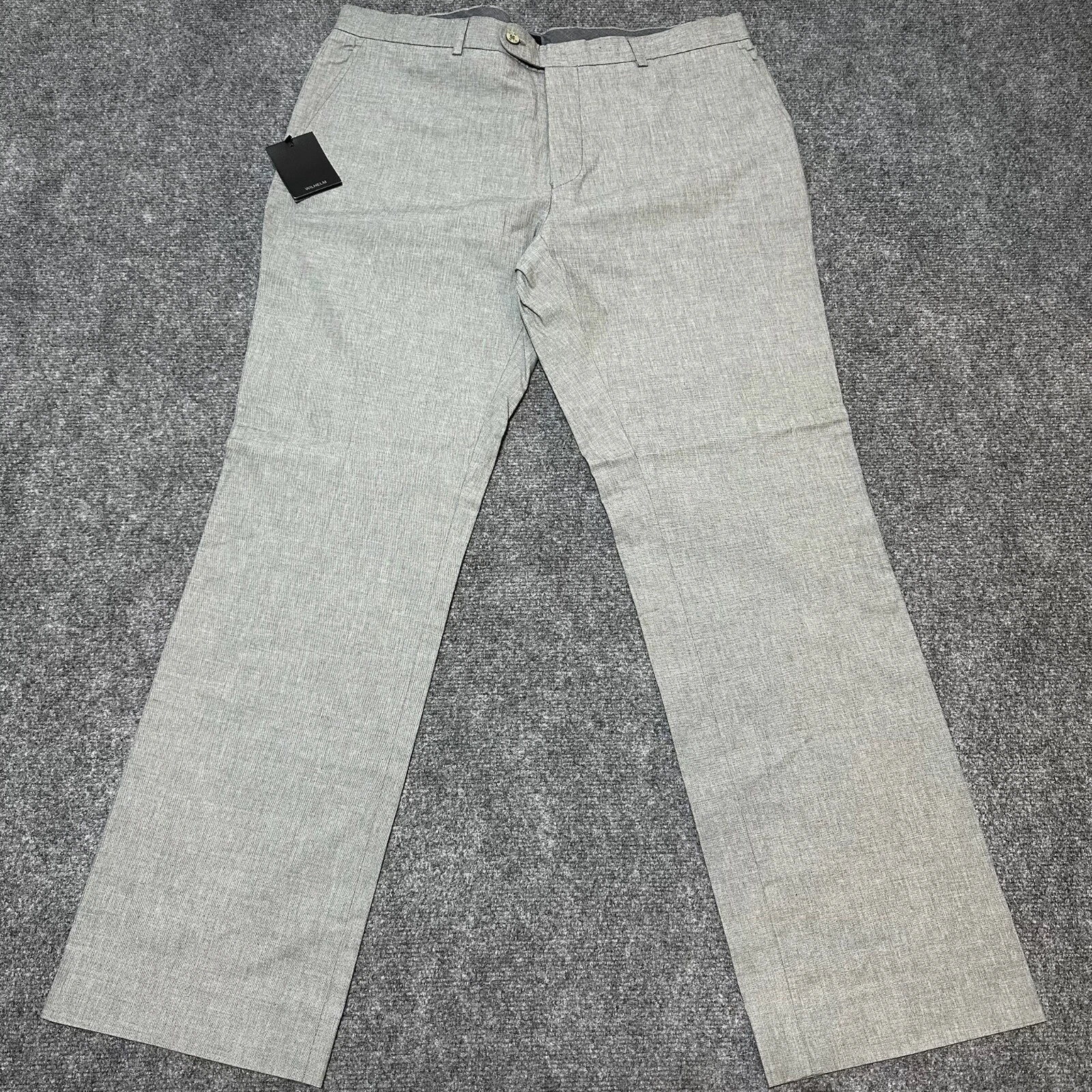 NEW Wilhelm Pants Mens 36 Grey Cotton Flat Front Mid Rise Lightweight Hook Loop