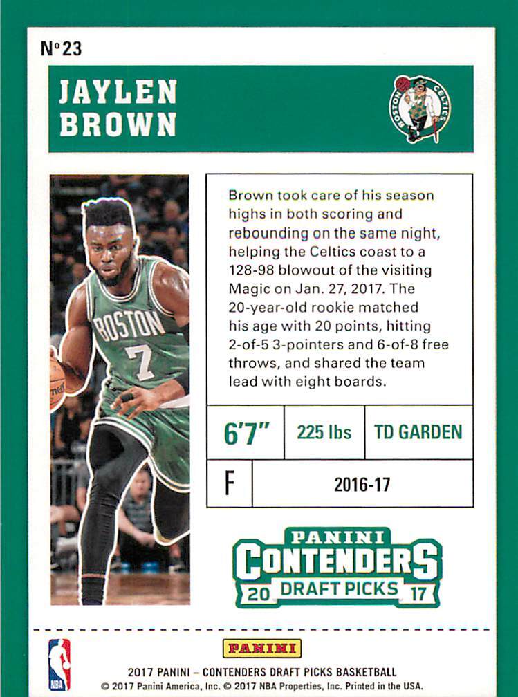 JAYLEN BROWN 2017-18 Contenders Draft GREEN JERSEY #23 Celtics | eBay