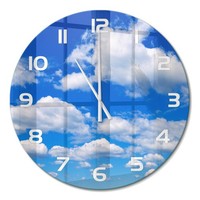 Runde Wanduhr Glasuhr Aus GehäRtetem Glas Wolken Am Himmel WeißE Zeiger Fi60 Cm