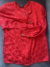 VTG Louis Feraud 100 Silk Blouse 6 Top Red Stars Jewel Button Up Shoulder Pads
