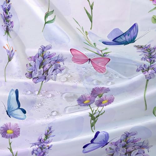 Purple Flower Butterfly Shower Curtain 72"W x 96"L (Pack of 1) Butterfly123 - Picture 6 of 6