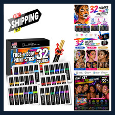 Face Paint Kit Bulk 32 Professional Face Painting Set for Parties, Metallic Neon