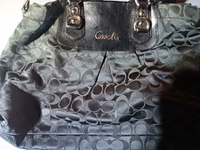 Coach Signature Logo Satchel Top Handle Bag Black/Gray Large Detachable Strap