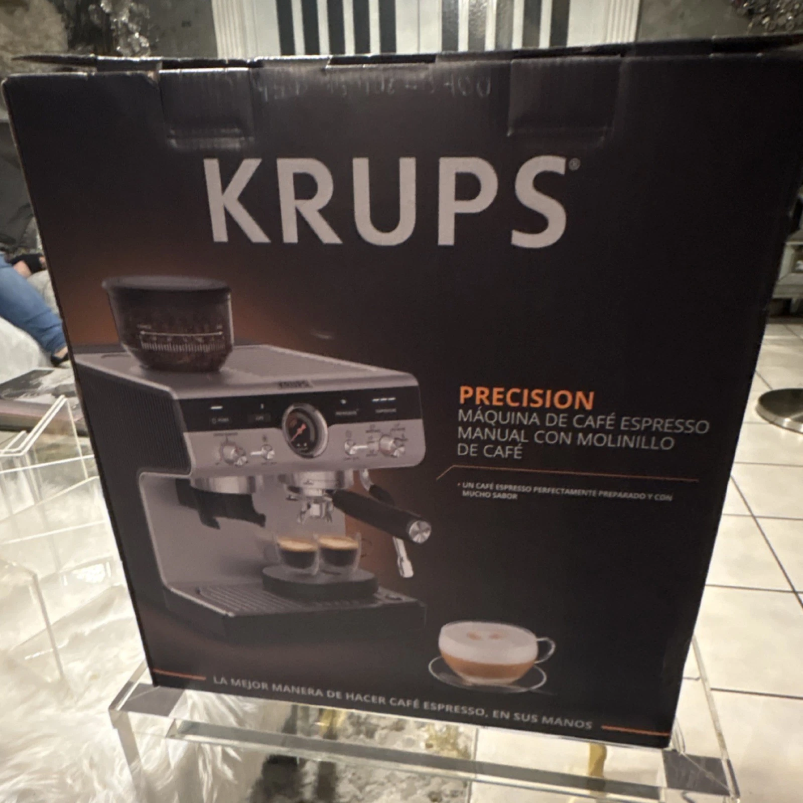 For DAD!! Krups Precision Espresso Machine Coffee Grinder Milk Frother Silver Bl