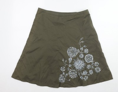 Mexx Damen grün Nylon A-Linie Rock Größe 12 Reißverschluss - Blumen