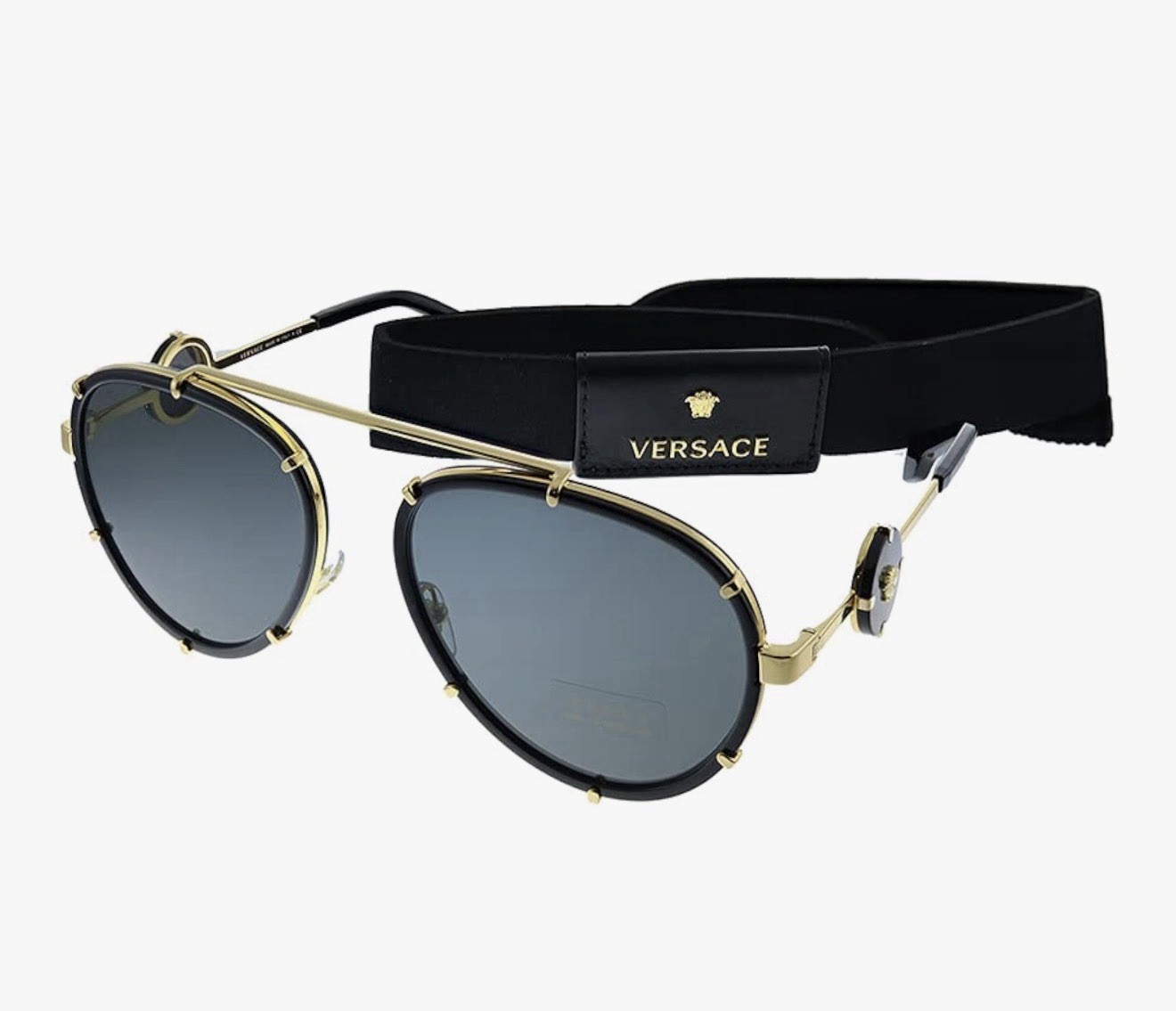 Versace Aviator Oversized Designer Black Gold Sunglasses Gray Tinted Lenses thumbnail 2