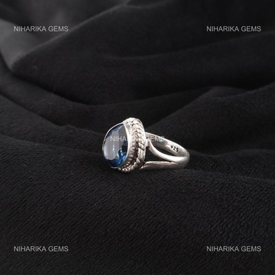 Sterlingsilber Ring Solitaire mit London Blue Topas, Geburtsstein Dezember