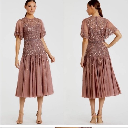 Mac Duggal 93655 Cape Ärmel Perlen Wadenlang A-Linie Kleid in Rosenholz 12