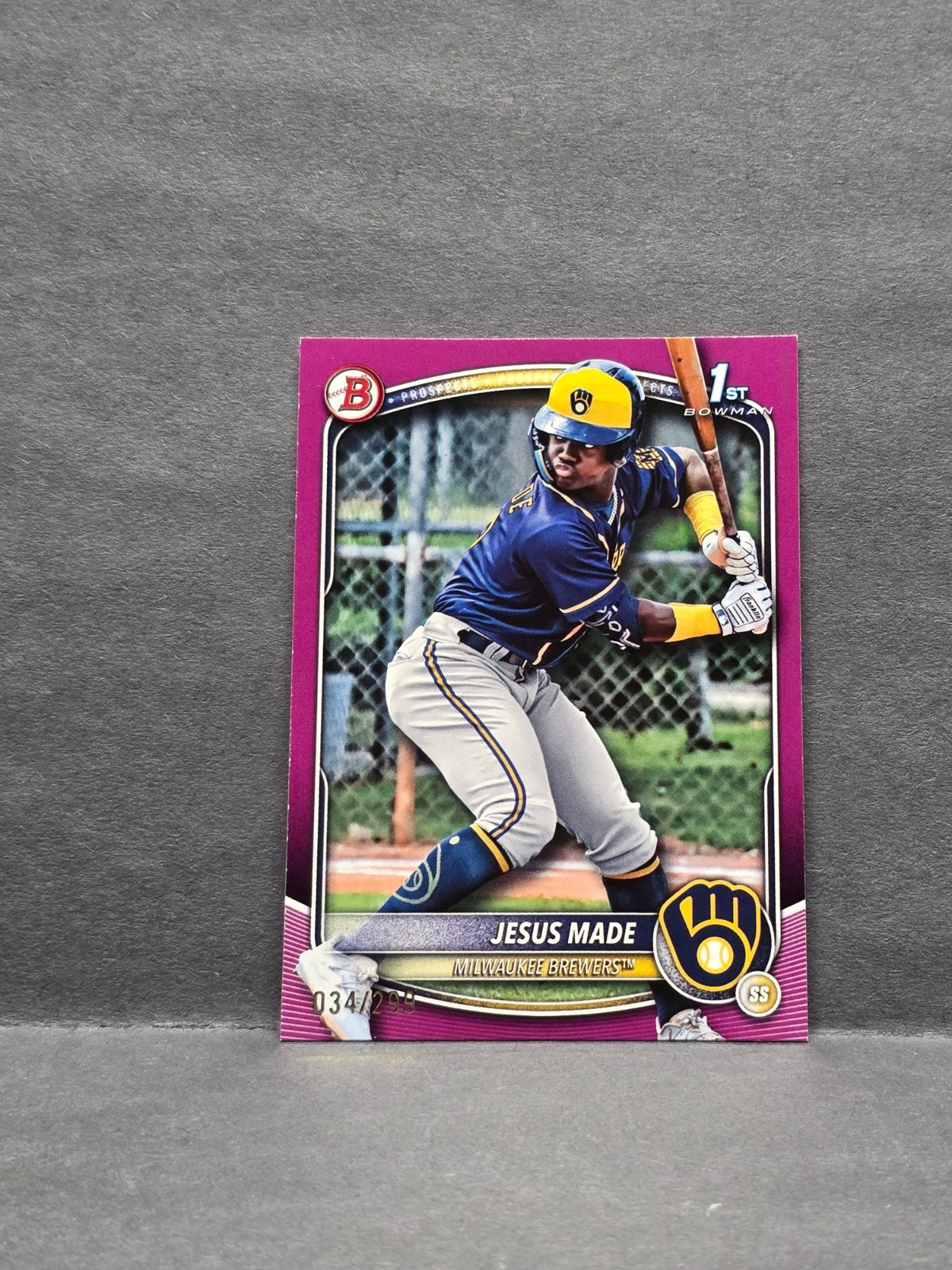 JESUS MADE - 2025 Bowman Prospects 1st Fuchsia /299 #BP-66 Brewers