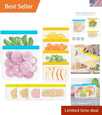 Eco-Friendly 10 Silicone Food Bags - Dishwasher Safe, Freezer & Microwave Safe