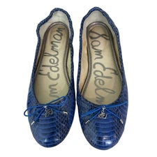 Sam Edelman Felicia Ballet Flats Blue Snakeskin Bows Size 7 Women's Shoes