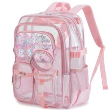 Girls Clear Backpack for School Heavy Duty See Through Transparent Bookbag L...