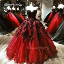 Red And Black Gothic Wedding Dress Lace Appliques Sweetheart Bridal Ball Gown