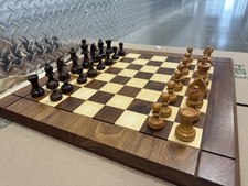 Vintage Drueke 18x18 Chess Board Double-sided Walnut Birch All Pieces - Read Des