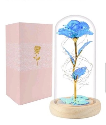 Galaxy Glass Rose Gifts for Grandma Wife Daughter Artificial Rose In Blue NIB