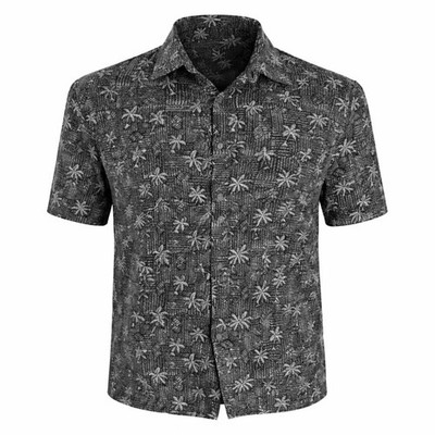 Batik Bay Hawaiian Aloha Shirt XLT Floral Tribal Palm Trees Black Brown