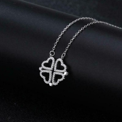 Titan-Magnet 2-Wege-Wear Love Heart Flower Clover Silber Halskette