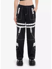 Hot Topic Black & White Grommet Suspender Chain Skater Punk Rock Gothic Pants