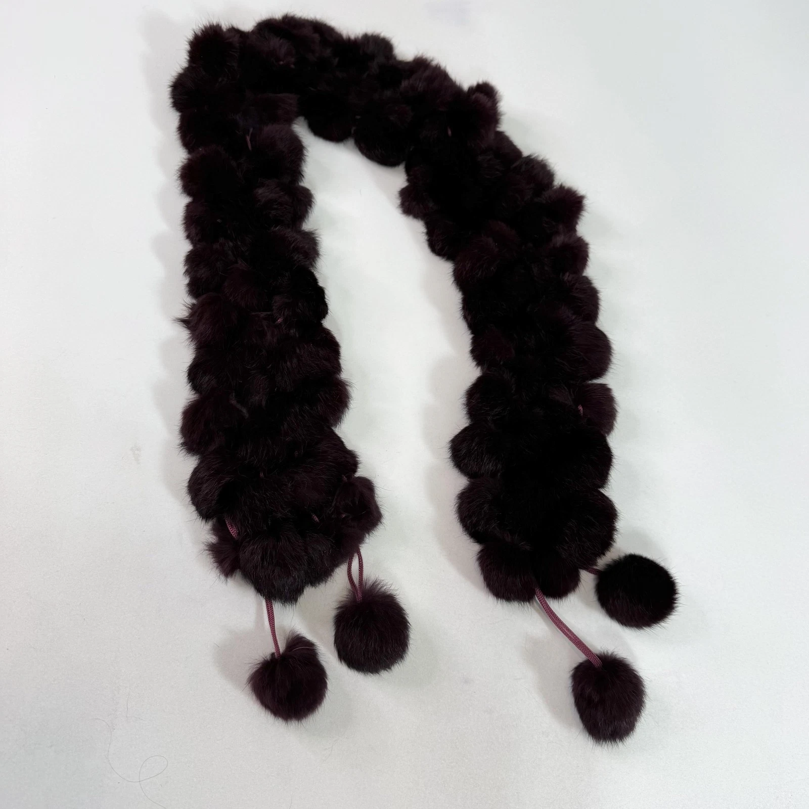 Fur Pom Pom Scarf Womens One Size Purple Neck Warmer Winter Wrap Soft Plush