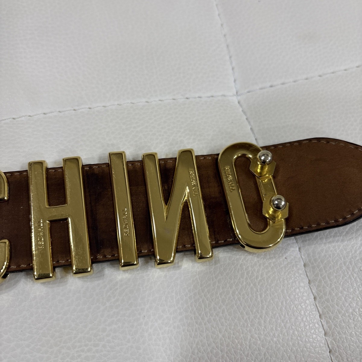 Moschino Redwall Black Leather Belt Gold Spell Out 401020 
