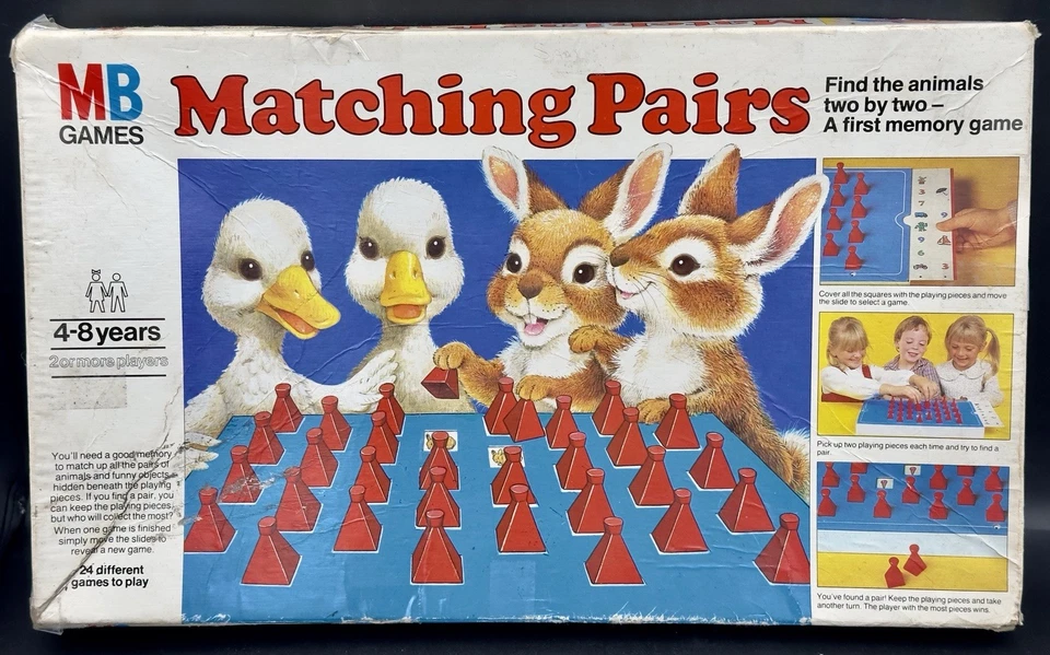 Matching Pairs MB Games Children  Memory Board Game 1980 Complete POOR CONDITION - Image 2 of 4