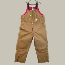 Carhartt Bib Overalls Mens 46x30 Brown Quilt Lined R38 BRN Double Knee