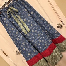 Handmade Floral Calico Prairie Maxi Skirt Blue Red Green Cottagecore Fits XS-XL