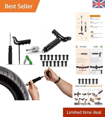 Quick & Easy Tubeless Reifenreparaturset mit 20 Teilen und 15 Pilzstopfen inklusive