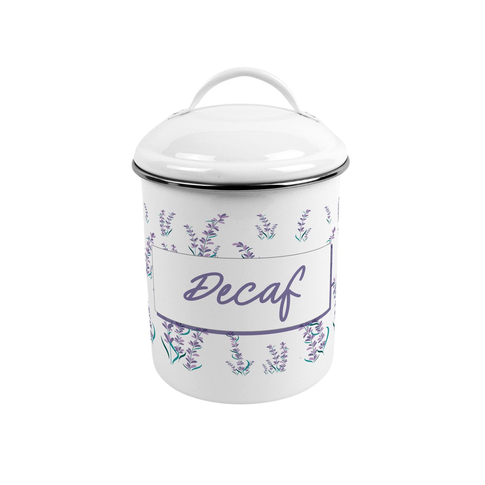 Lavender Garden Metal Decaf Canister - Stylish Kitchen Storage Jar/Caddy Gift