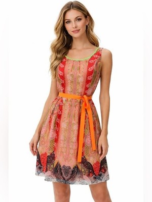 Tahari Paisley Fit Flare Dress 2 Sleeveless Neon Trim Belted Boho Summer Party | eBay Tahari Paisley Fit Flare Dress 2 Sleeveless Neon Trim Belted Boho Summer Party | eBay