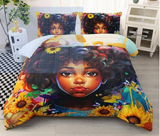 Black Girl Queen Comforter Set with 2 Pillowcases
