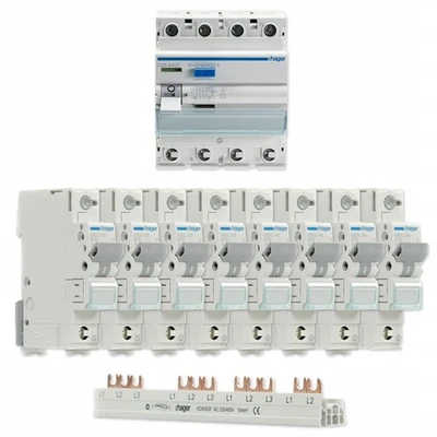 Hager Set 1x FI CDS440D + 8x LS-Schalter MBS116 + 1x Phasenschiene KDN363F - Bild 1 von 4