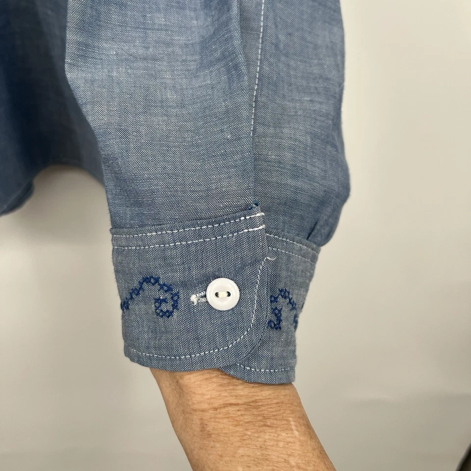 Camisa cambray bordada azul Big Mac de colección años 70 God Bless America Foto 3 de 4