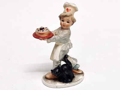 Vintage 60er Hummel Figur Bäckerjunge schwarze Katze Friedel Bavaria Porzellan