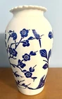 Vintage Anchor Hocking Vitrock Milk Glass ‘Blue Birds & Flowers Vase 9”