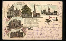 Lithograph Rostock, Kröpeliner Thor, St. Peter's Church, Wall promenade, Estates House,