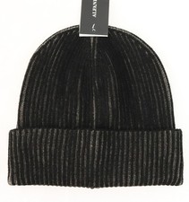 New Mens ALFANI Black Gray Two Tone Plated Rib Knit Cuffed Beanie Hat One Size