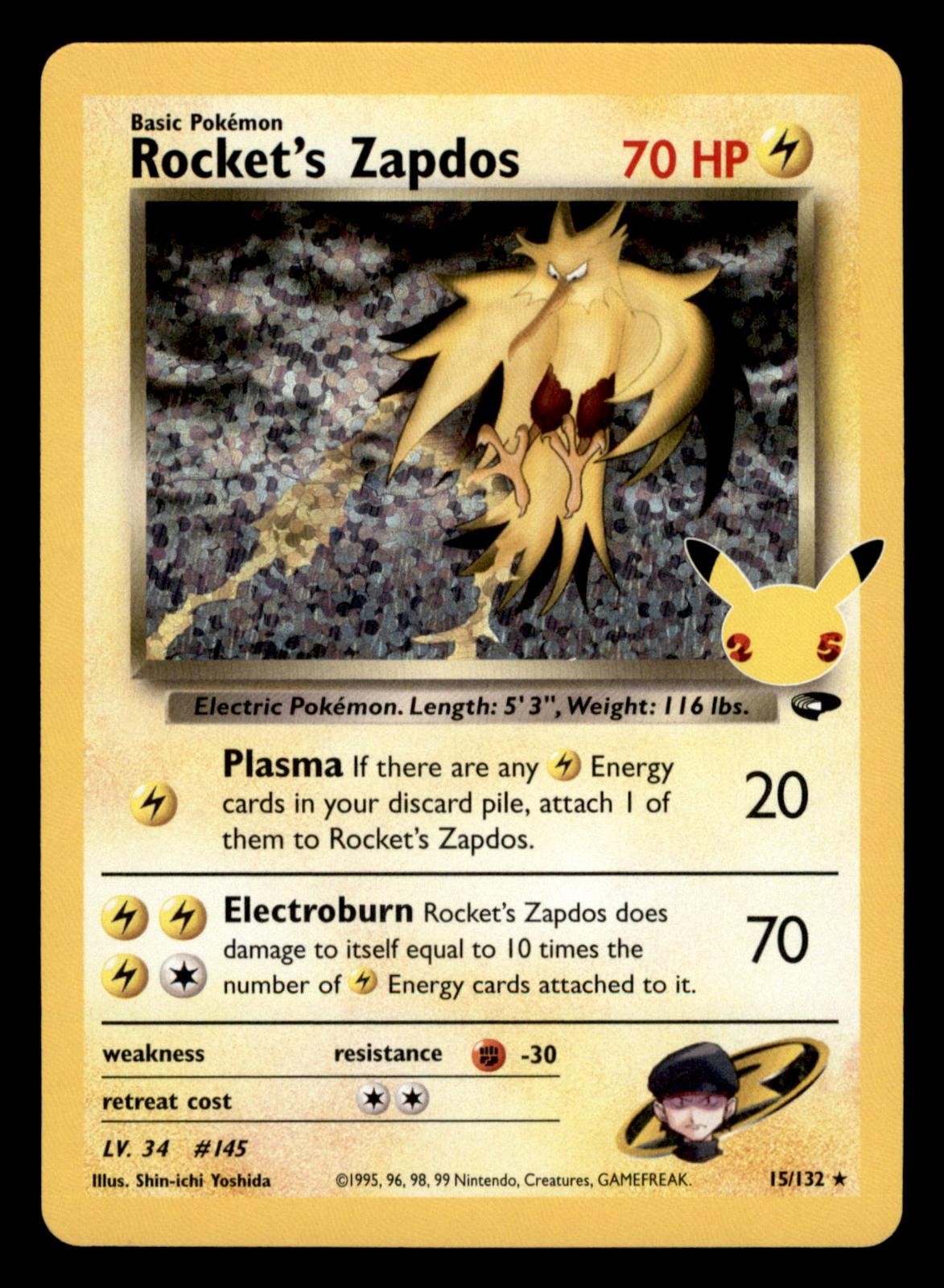 Rocket's Zapdos 15/132 holo Celebrations: Classic Collection Pokemon NM
