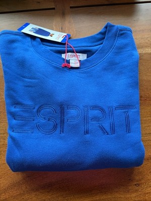 NWT Medium - Esprit Women's Logo Fleece Crewneck  Sweatshirt Blue Viral 80's