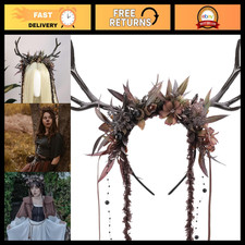 Floral Reindeer Headband for Women - Woodland Antler Hairband for Cosplay