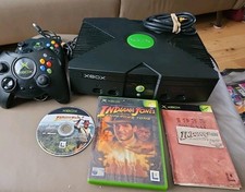 Microsoft Original Xbox Console And 2 Controllers Power & AV Leads Indiana Jones