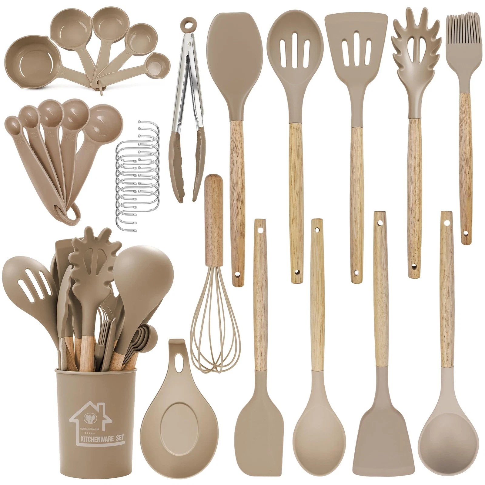 & Cherry Kitchen Utensils Set Silicone 33 PCS – Nonstick Cooking Tools with W...