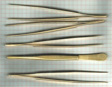 Zubeh&ouml;r: M&uuml;nzpinzetten Messing, 11,7 cm. 5 St&uuml;ck f&uuml;r Sammler oder H&auml;ndler