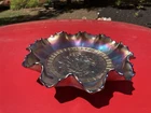 Vintage Blue  Dugan Carnival Glass Bowl Windflower Ruffled Edge  8 3/4" D.