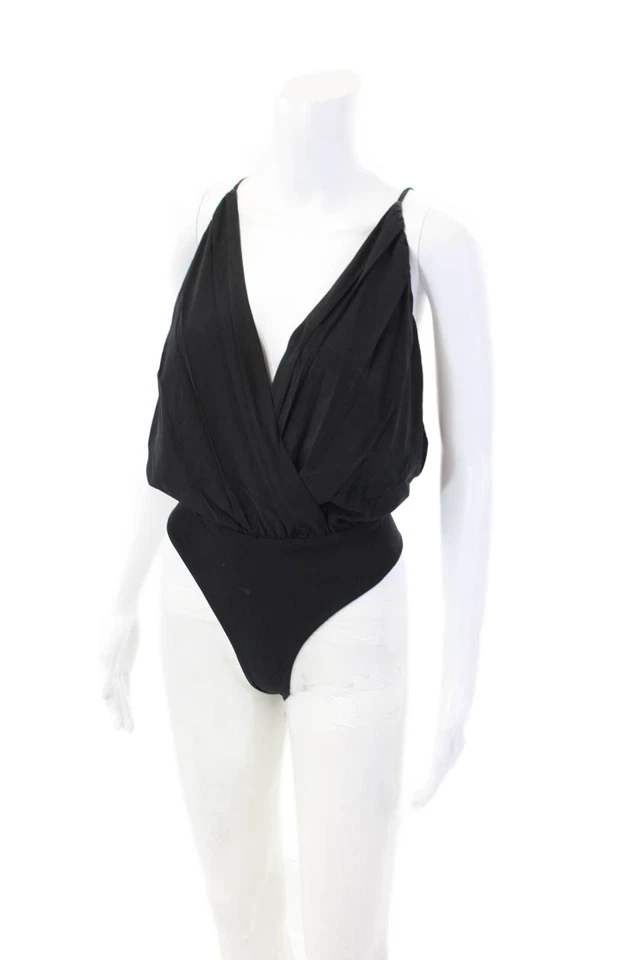 Body Alice + Olivia Mujer Correa de Espagueti Cuello en V Seda Negro Talla Grande Foto 2 de 4
