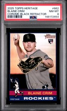 2025 TOPPS HERITAGE CHROME-BLACK REFRACTOR #662 BLAINE CRIM 53/76 PSA 8