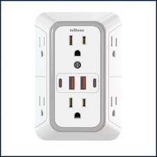 6 Outlet Extender Surge Protector Multi Plug Wall Adapter USB Charger Ports with