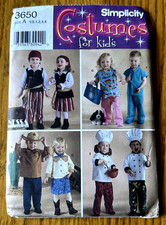 Simplicity 3650 Costumes for Kids pattern: Pirate Medical Cowboy Chef Size A