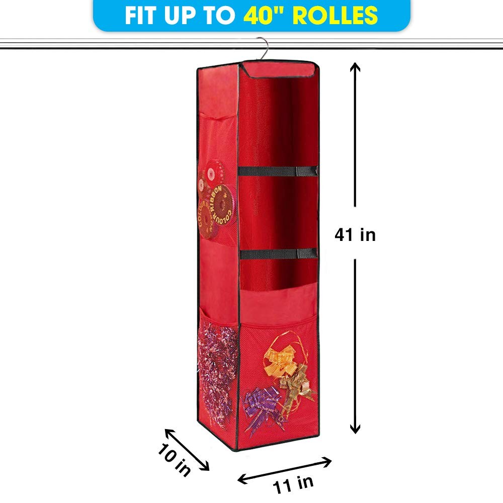 ProPik Hanging Gift Wrap Organizer, Wrapping Paper Storage Bag, Swivel Hanger